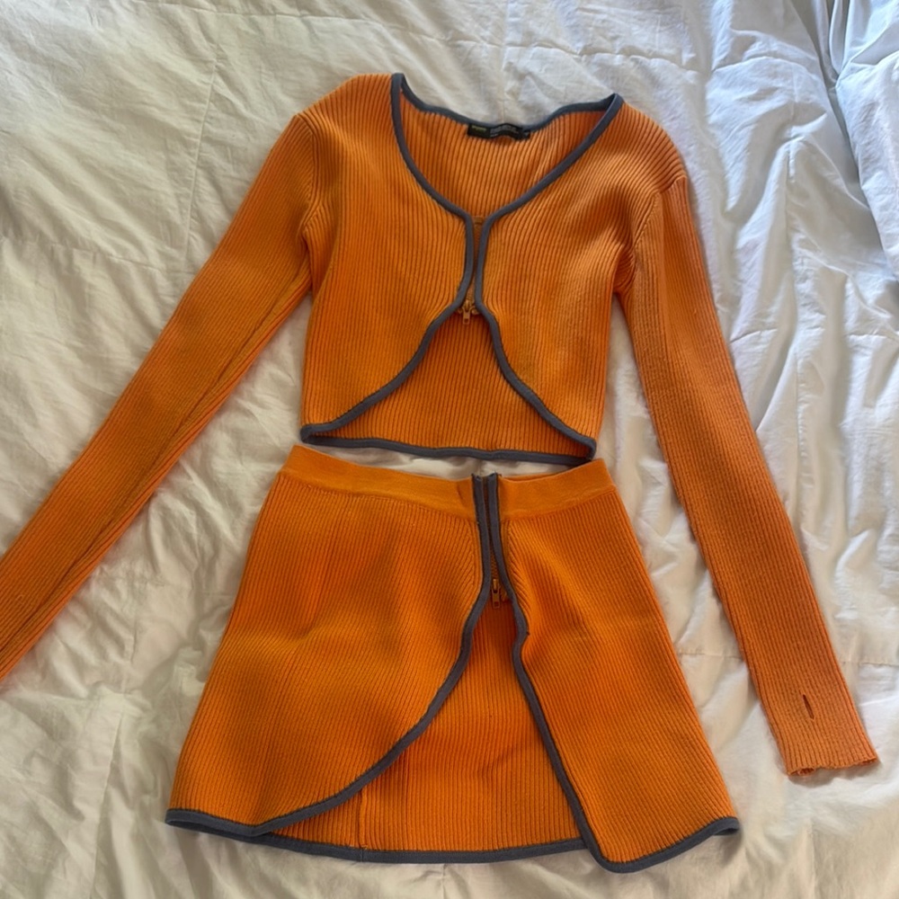Orange and Gray Ribbed Two-Piece Set
